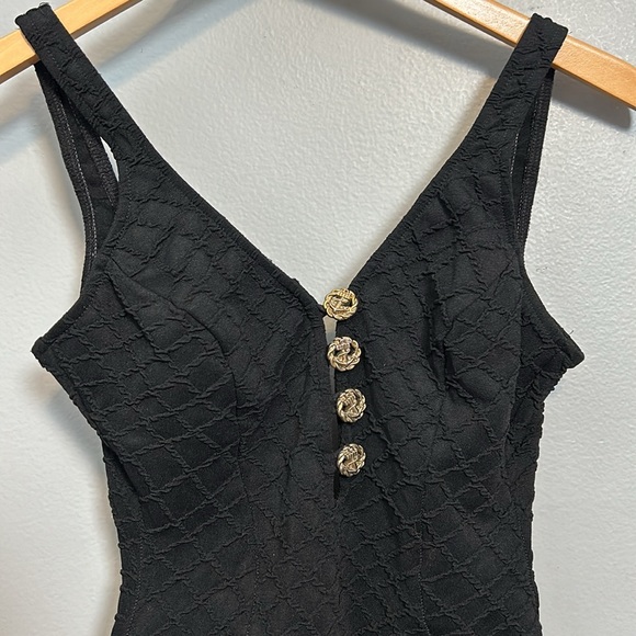 Vintage Black one piece swimsuit with gold tone buttons size small - Picture 11 of 15